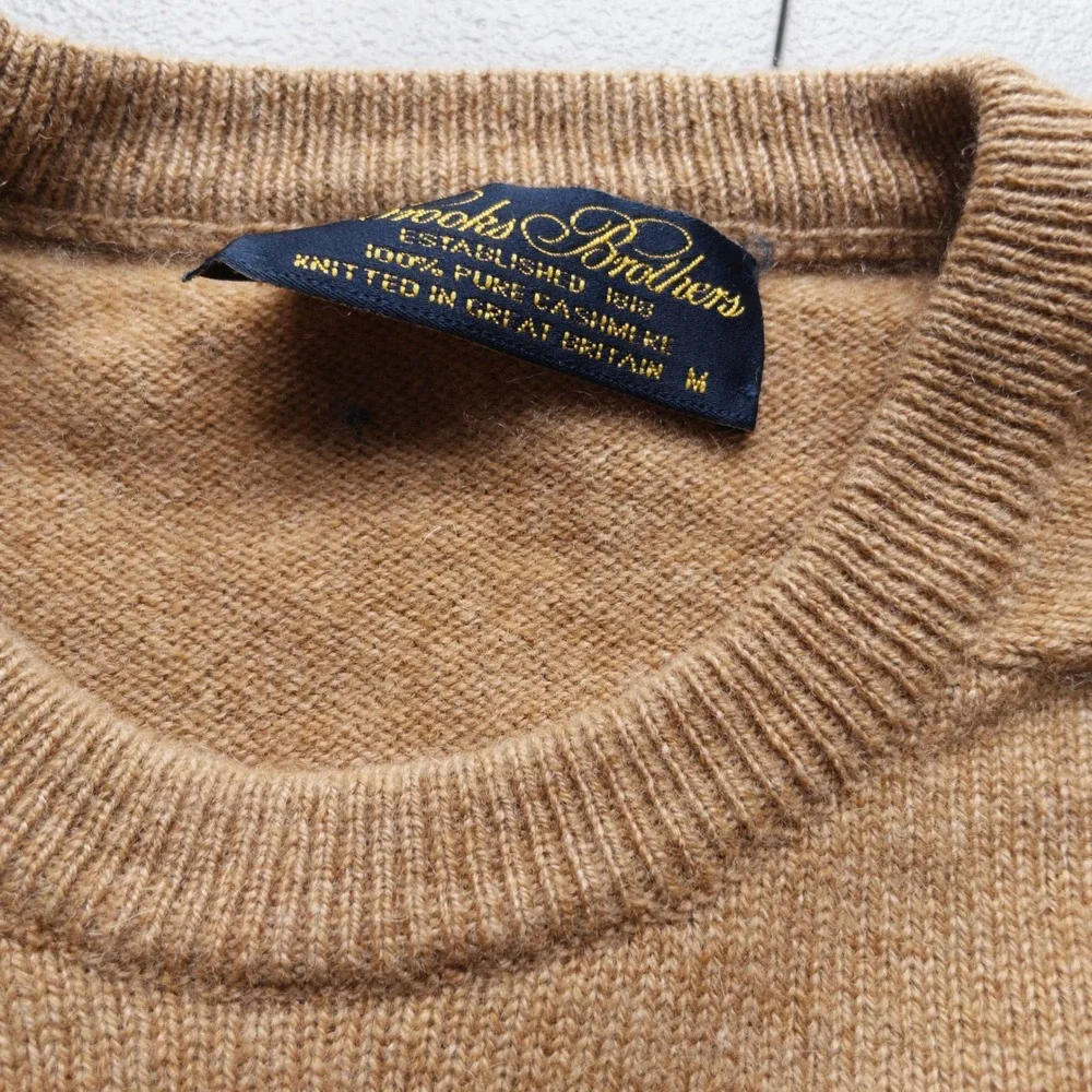 Brooks Brothers Pure Cashmere Knit in Britain Camel Crewneck Sweater Mens Size M